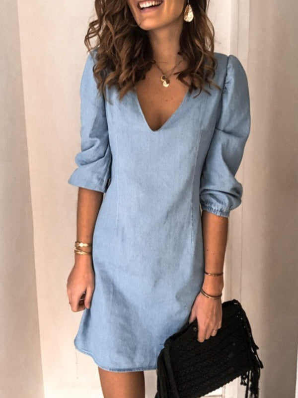 Full Size V-Neck Half Sleeve Dress | Trendsi