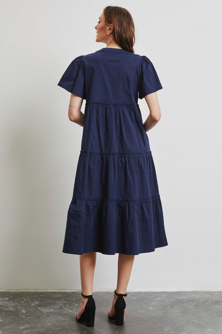 HEYSON Full Size Cotton Poplin Ruffled Tiered Midi Dress | Trendsi
