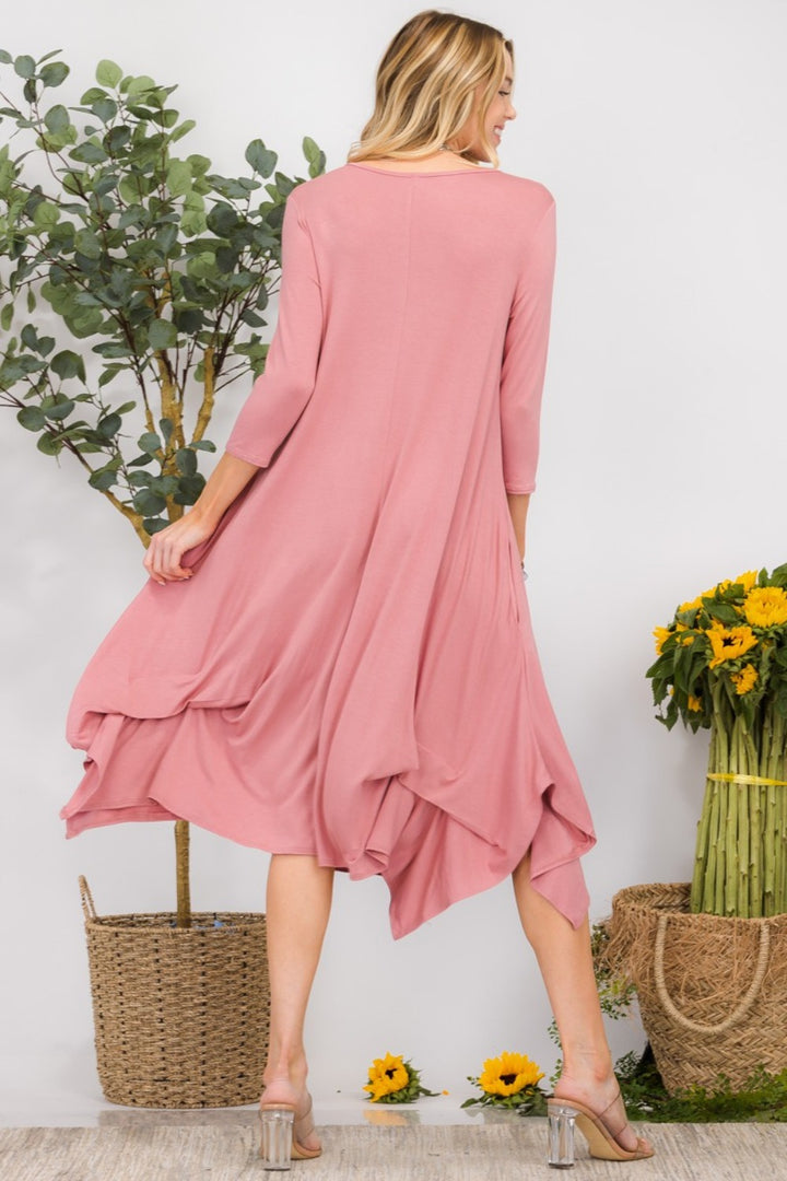 Celeste Full Size Pick-up Hem Asymmetric Midi Dress | Trendsi