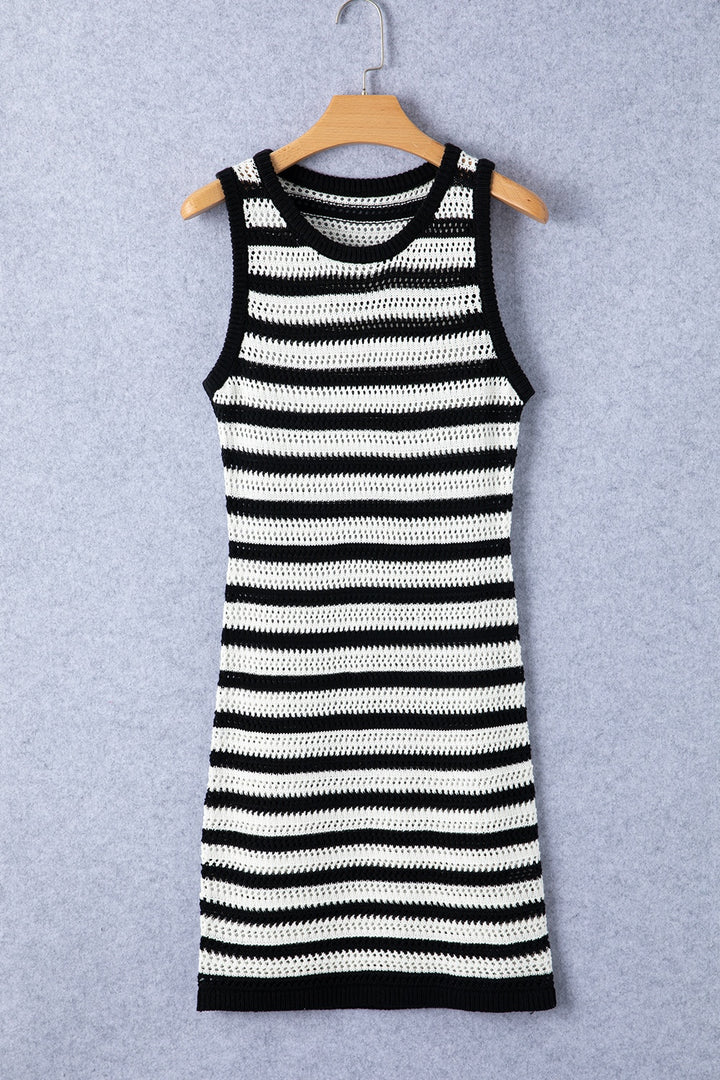 Openwork Striped Wide Strap Knit Dress | Trendsi