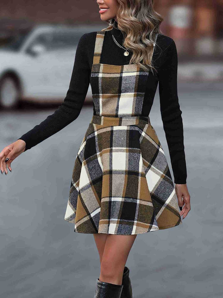 Crisscross Plaid Wide Strap Overall Dress | Trendsi