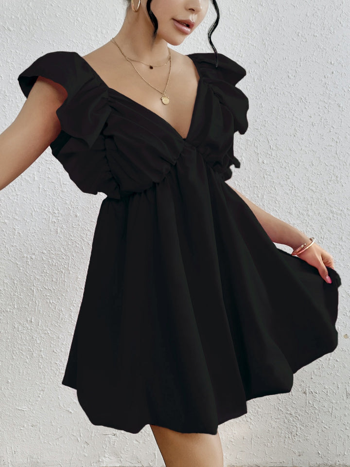 Ruffled V-Neck Cap Sleeve Mini Dress | Trendsi