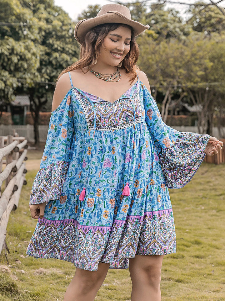 Plus Size Printed Long Sleeve Mini Dress | Trendsi