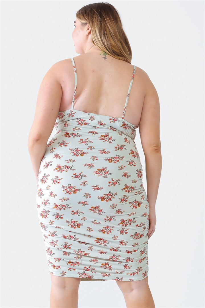 Blue Leopard Plus Size Ruched Floral Square Neck Cami Dress | Trendsi