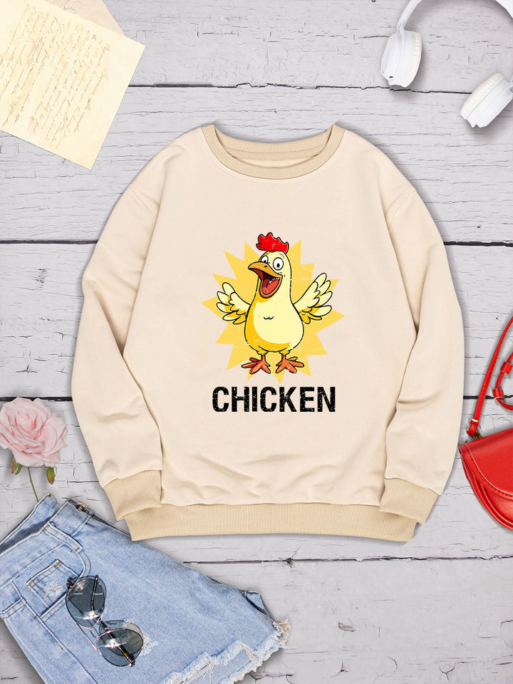 CHICKEN Round Neck Dropped Shoulder Sweatshirt | Trendsi