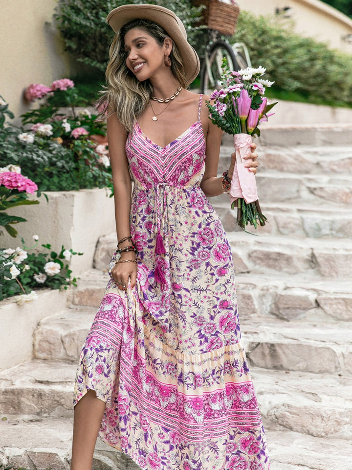 Tassel Printed V-Neck Maxi Dress | Trendsi