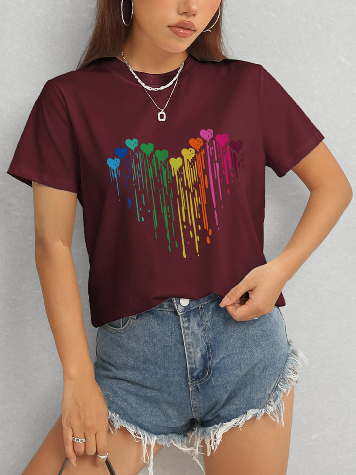 Heart Round Neck Short Sleeve T-Shirt | Trendsi