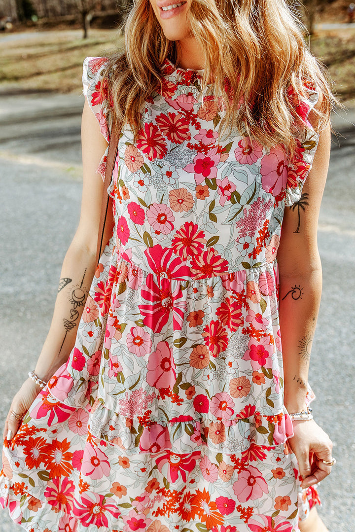 Ruffled Printed Mock Neck Dress | Trendsi