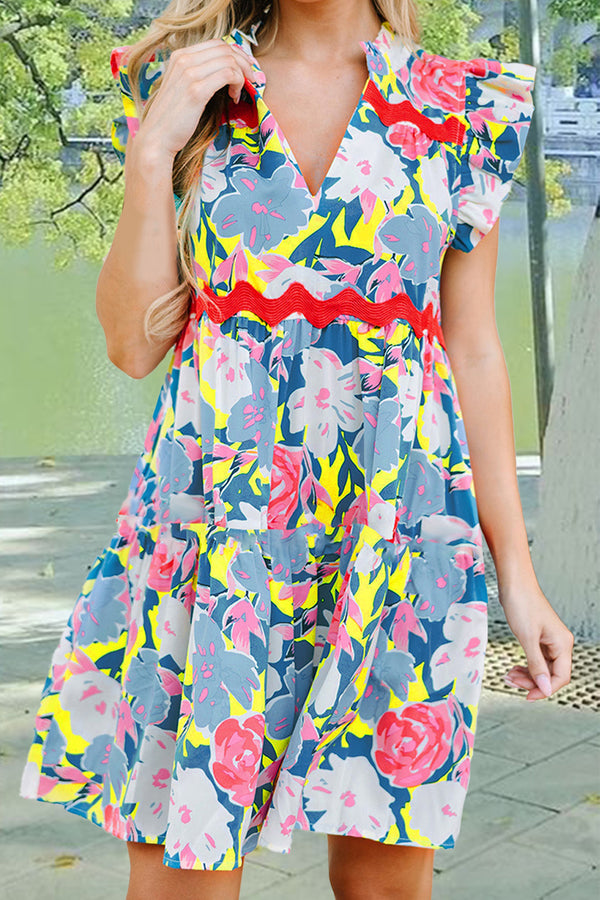 Ruffled Printed Cap Sleeve Mini Dress | Trendsi