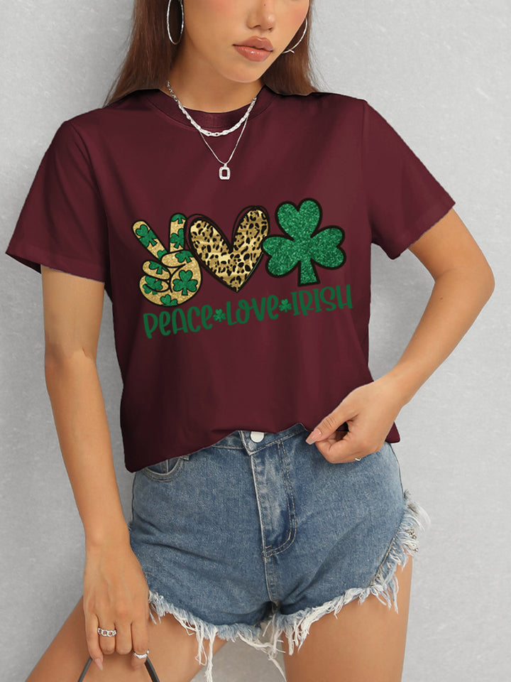 PEACE LOVE IRISH Round Neck Short Sleeve T-Shirt | Trendsi