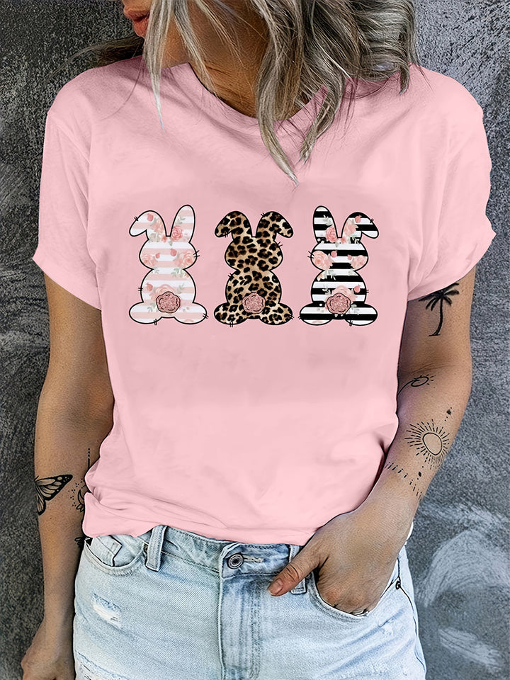 Rabbit Graphic Round Neck Short Sleeve T-Shirt | Trendsi