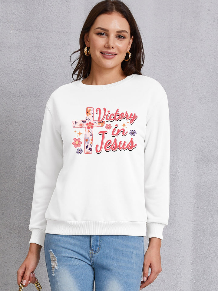 VICTORY IN JESUS Round Neck Sweatshirt | Trendsi