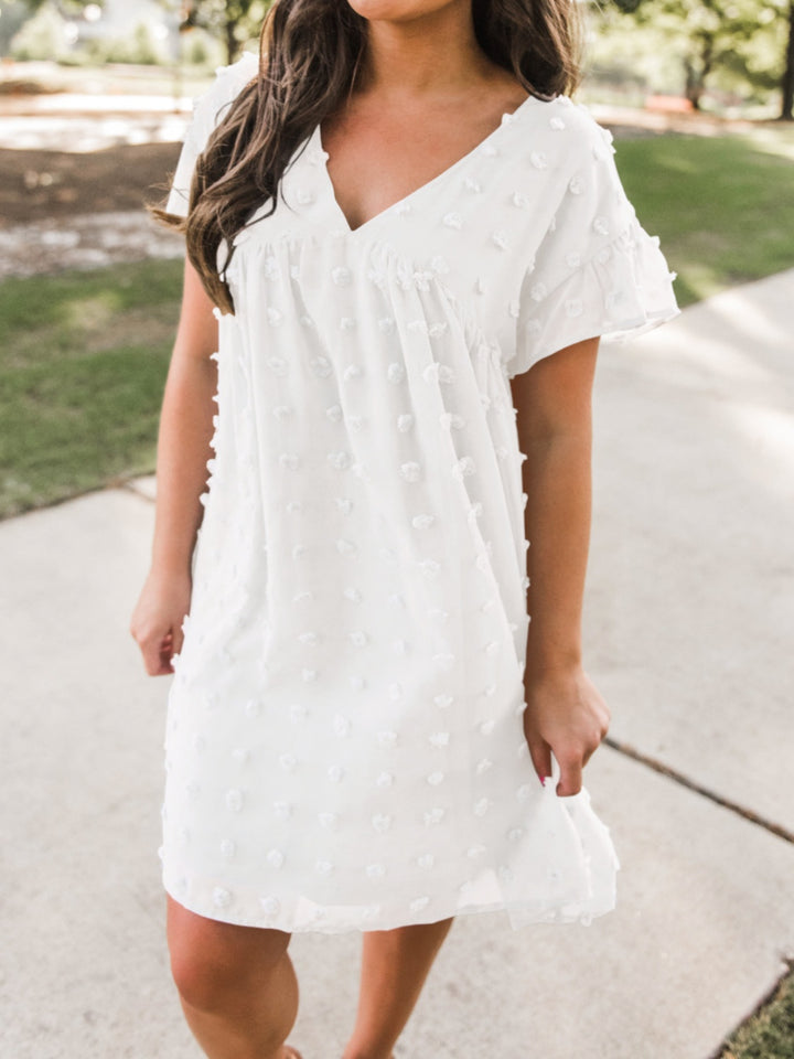 Swiss Dot V-Neck Short Sleeve Mini Dress | Trendsi