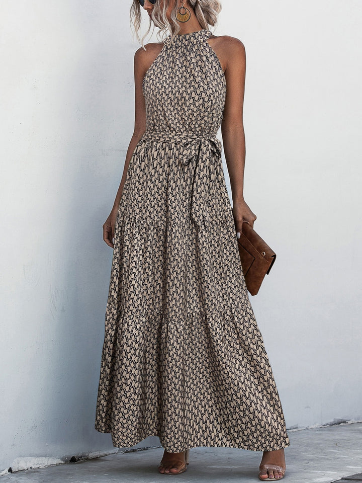 Tied Printed Sleeveless Tiered Dress | Trendsi