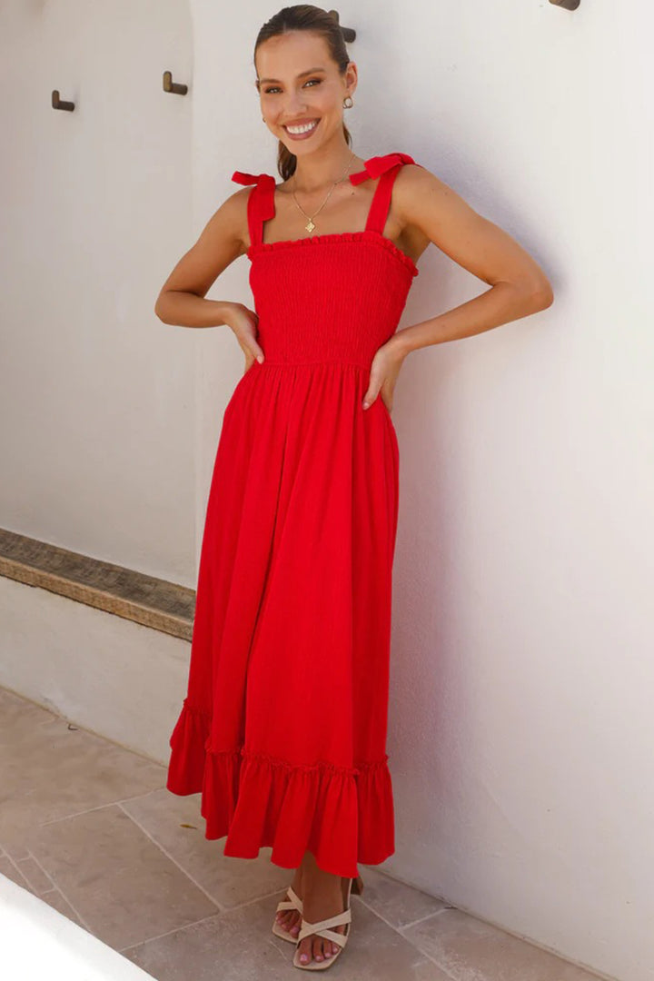Ruffled Smocked Ruffle Hem Sleeveless Dress | Trendsi