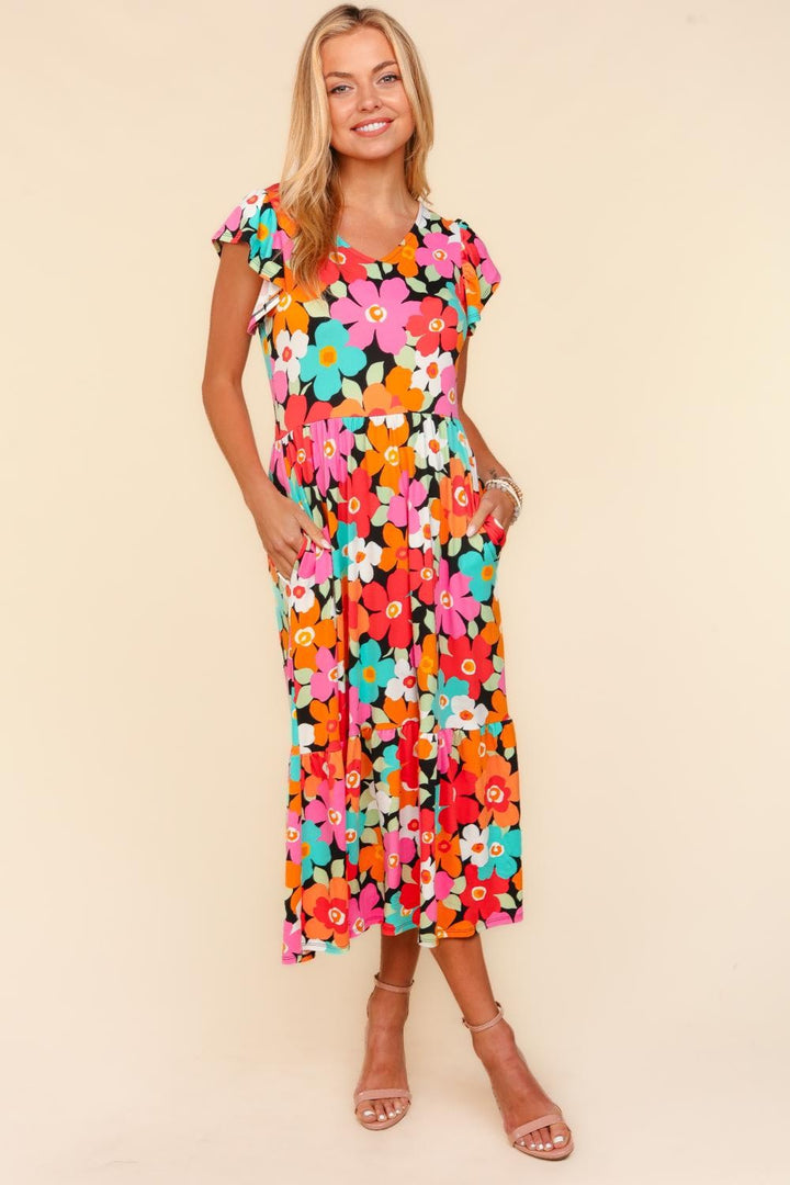 Haptics Floral Midi Dress with Side Pockets | Trendsi