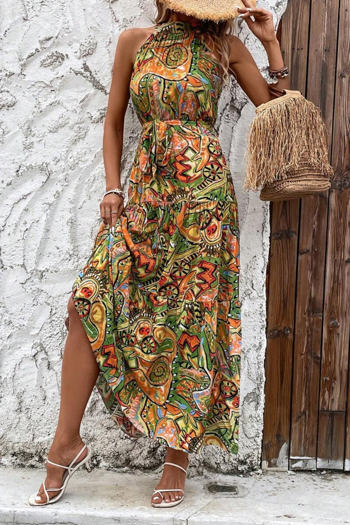 Tied Slit Floral Sleeveless Dress | Trendsi