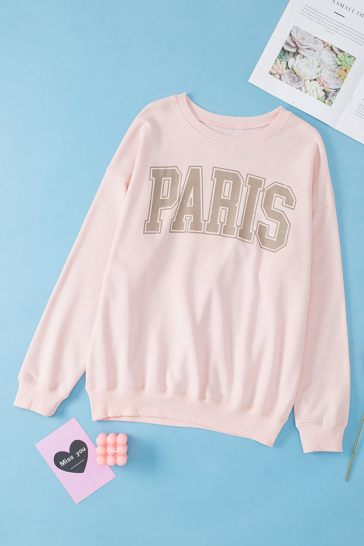 PARIS Round Neck Long Sleeve Sweatshirt | Trendsi