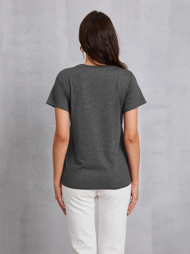 FEELING LUCKY Round Neck Short Sleeve T-Shirt | Trendsi