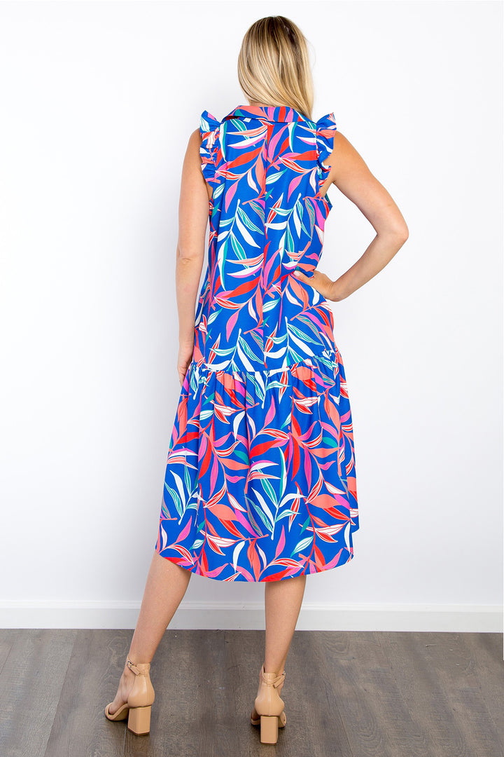 Be Stage Print Ruffled Midi Dress with Pockets | Trendsi