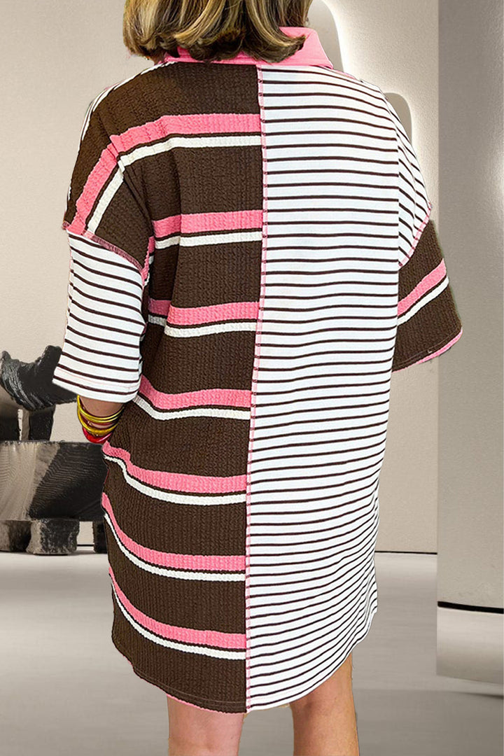 Striped Collared Neck Half Sleeve Mini Dress | Trendsi