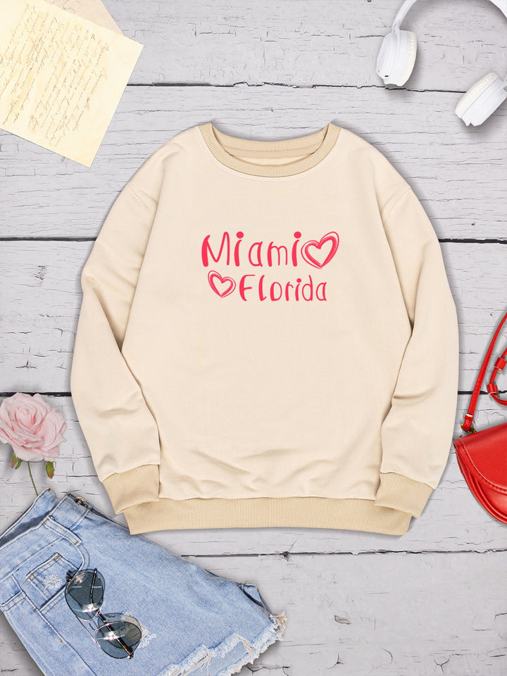 MIAMI FLORIDA Round Neck Dropped Shoulder Sweatshirt | Trendsi