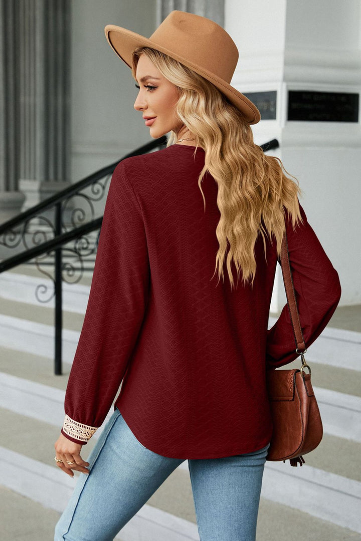 V-Neck Long Sleeve Blouse | Trendsi