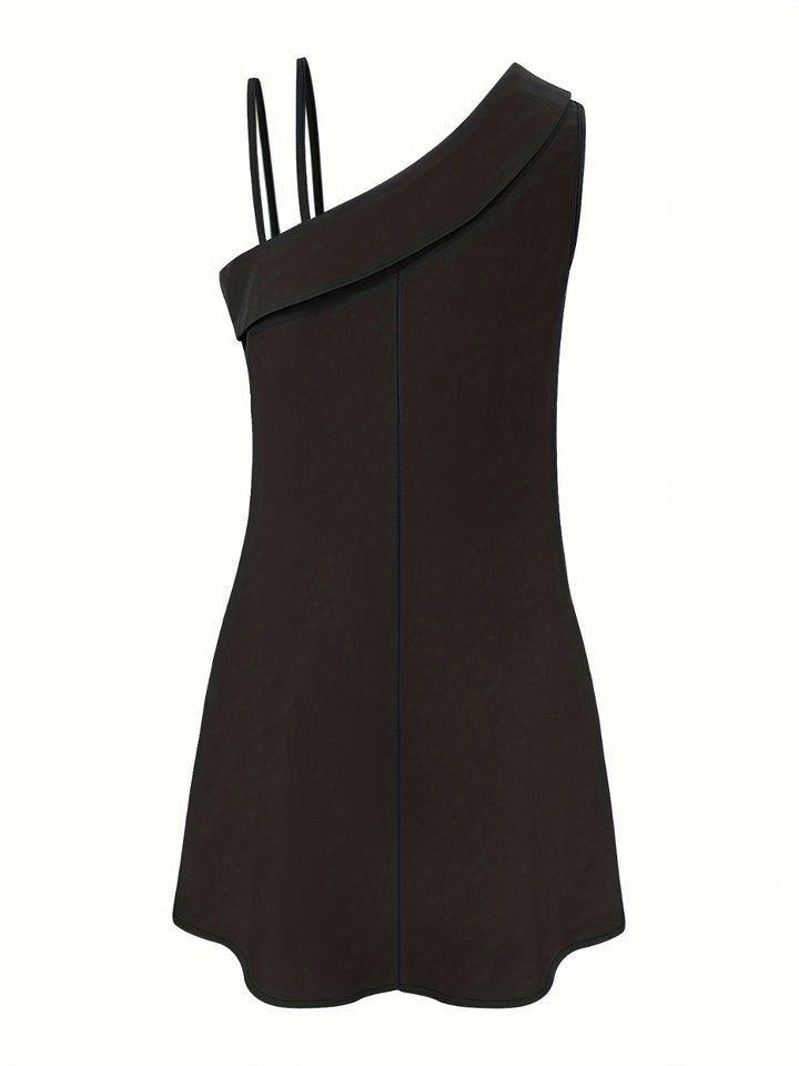 Asymmetrical Neck Sleeveless Mini Dress | Trendsi