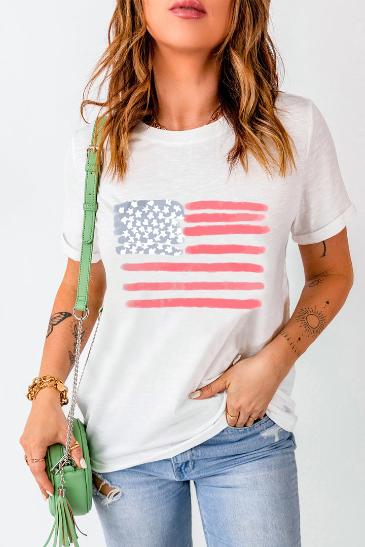 US Flag Round Neck Short Sleeve T-Shirt | Trendsi