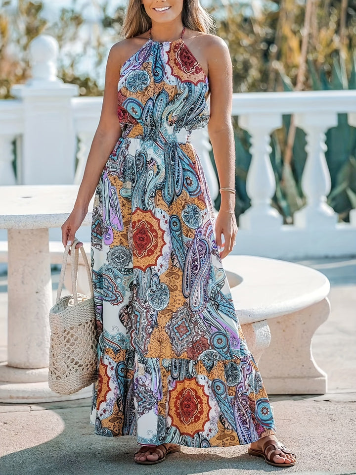 Printed Halter Neck Maxi Dress | Trendsi