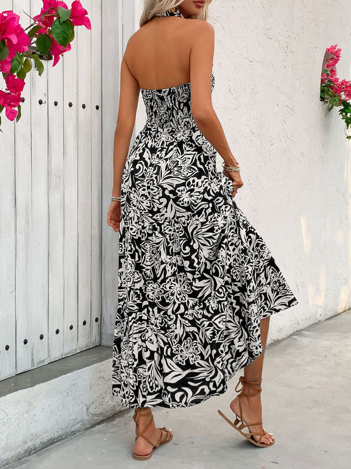 Backless Smocked Printed Sleeveless Midi Dress | Trendsi