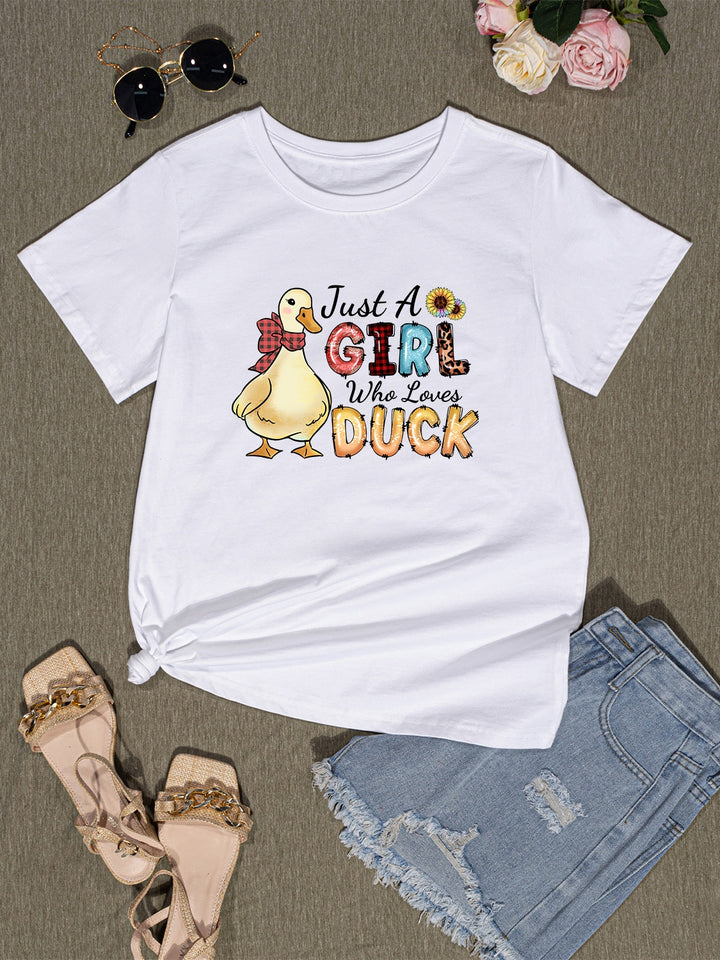 JUST A GIRL WHO LOVES DUCK Round Neck T-Shirt | Trendsi