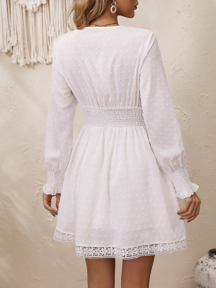 Lace Detail V-Neck Long Sleeve Dress | Trendsi