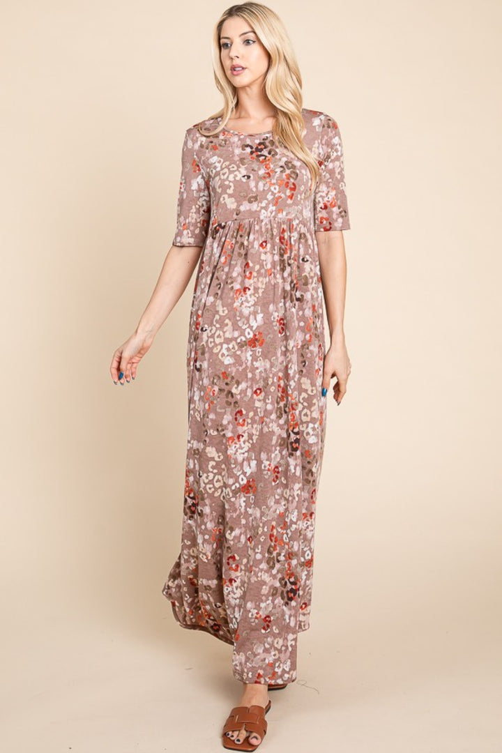 BOMBOM Printed Shirred Maxi Dress | Trendsi