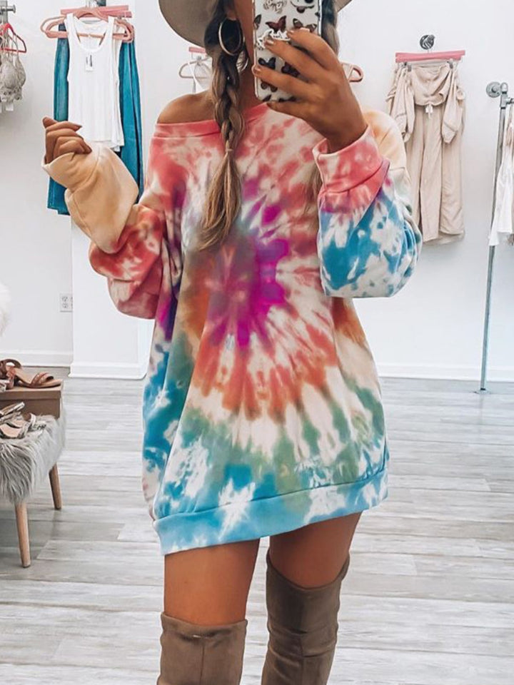 Full Size Tie-Dye Round Neck Long Sleeve Dress | Trendsi