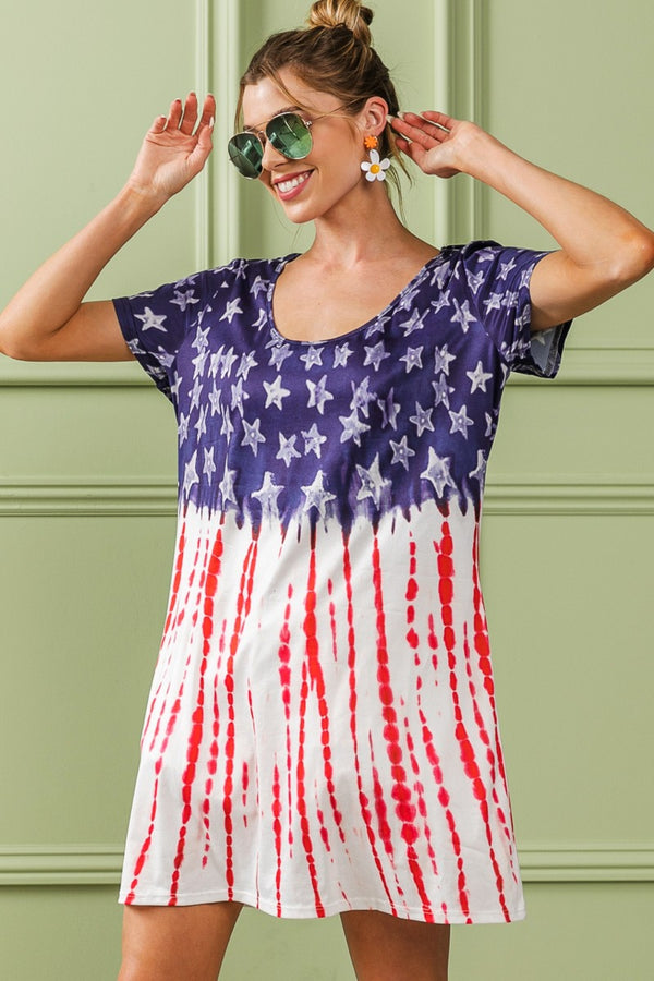 BiBi American Flag Theme Tee Dress | Trendsi
