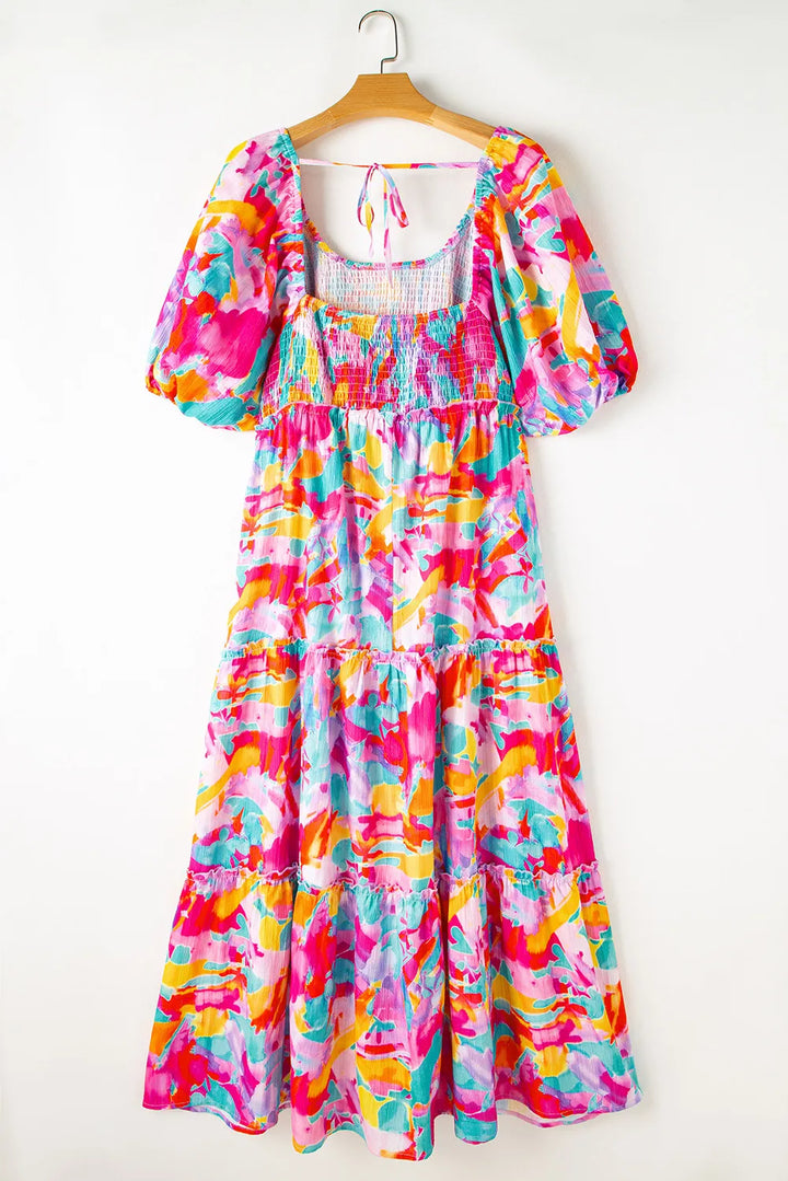 Plus Size Smocked Printed Half Sleeve Dress | Trendsi