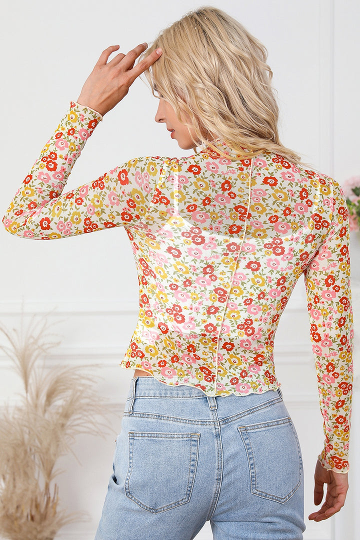 Floral Mock Neck Long Sleeve Blouse | Trendsi