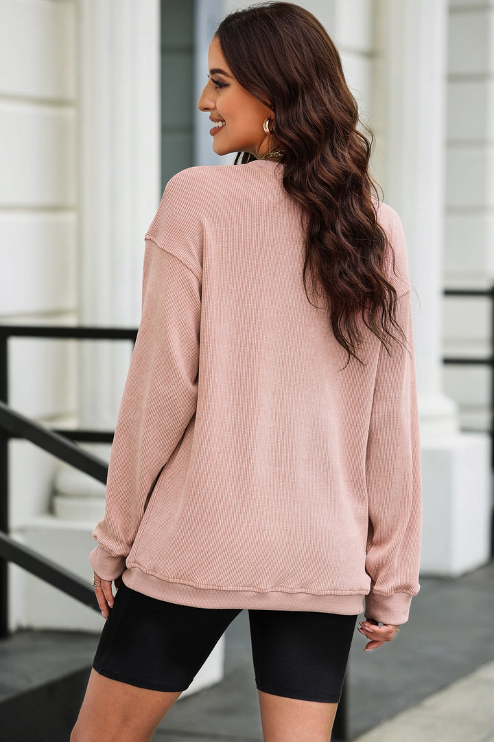 Heart Round Neck Dropped Shoulder Sweatshirt | Trendsi