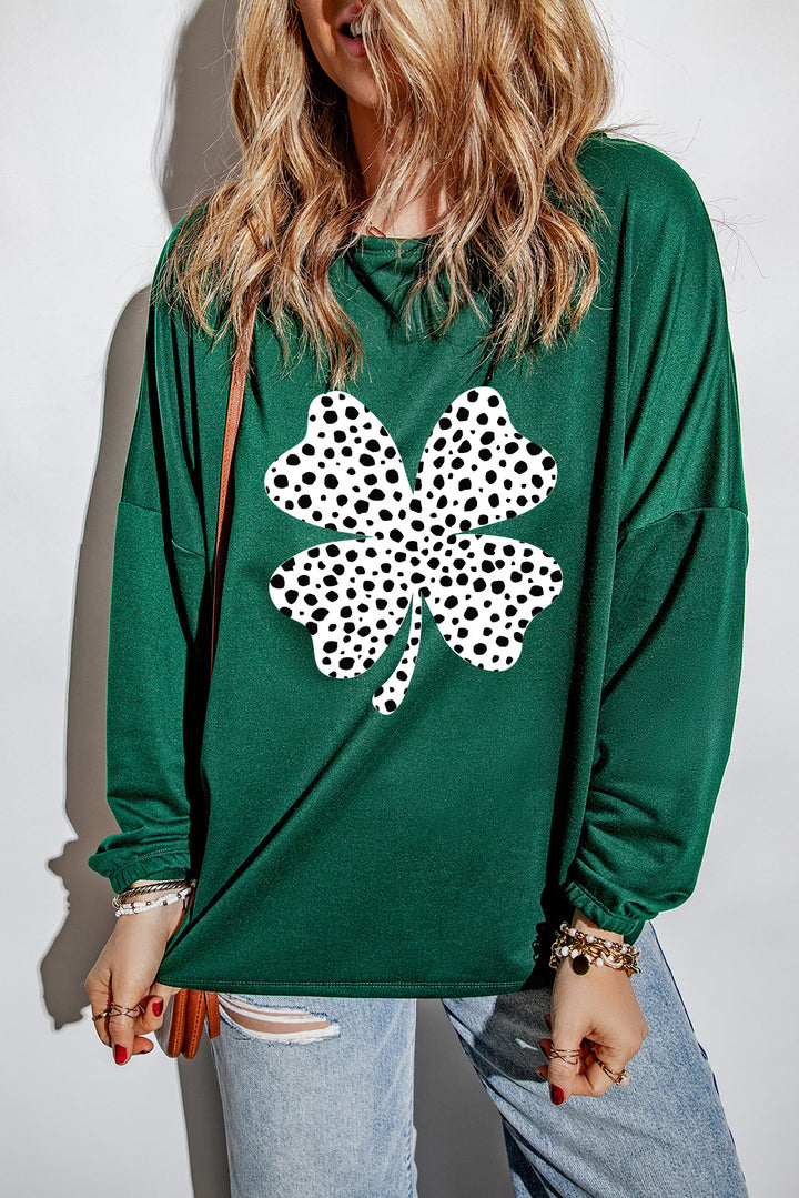 Lucky Clover Round Neck Blouse | Trendsi