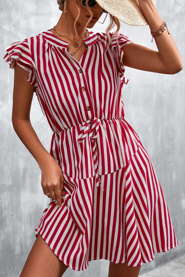 Ruffled Striped Cap Sleeve Mini Dress | Trendsi