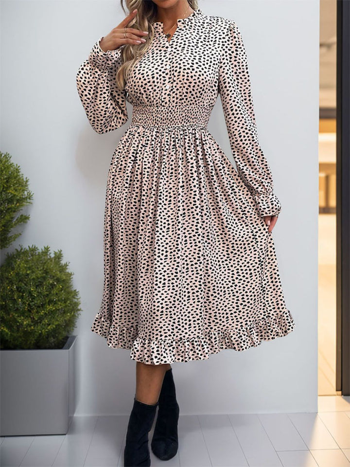 Ruched Ruffled Leopard Long Sleeve Dress | Trendsi