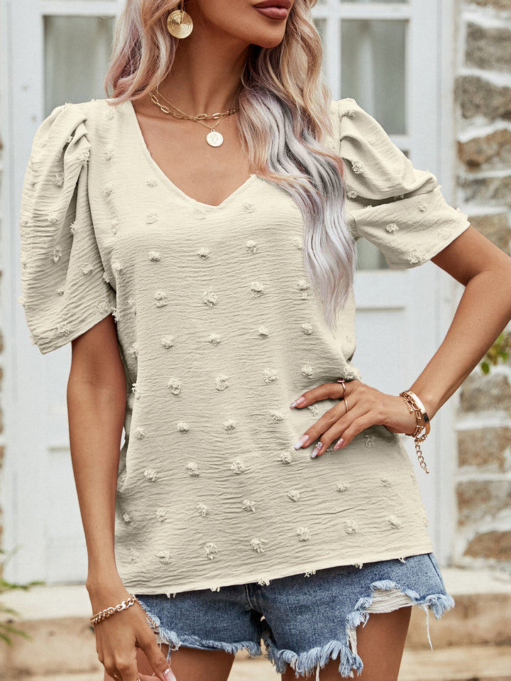 Swiss Dot Short Puff Sleeve Top | Trendsi