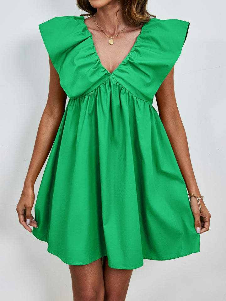 V-Neck Cap Sleeve Mini Dress | Trendsi