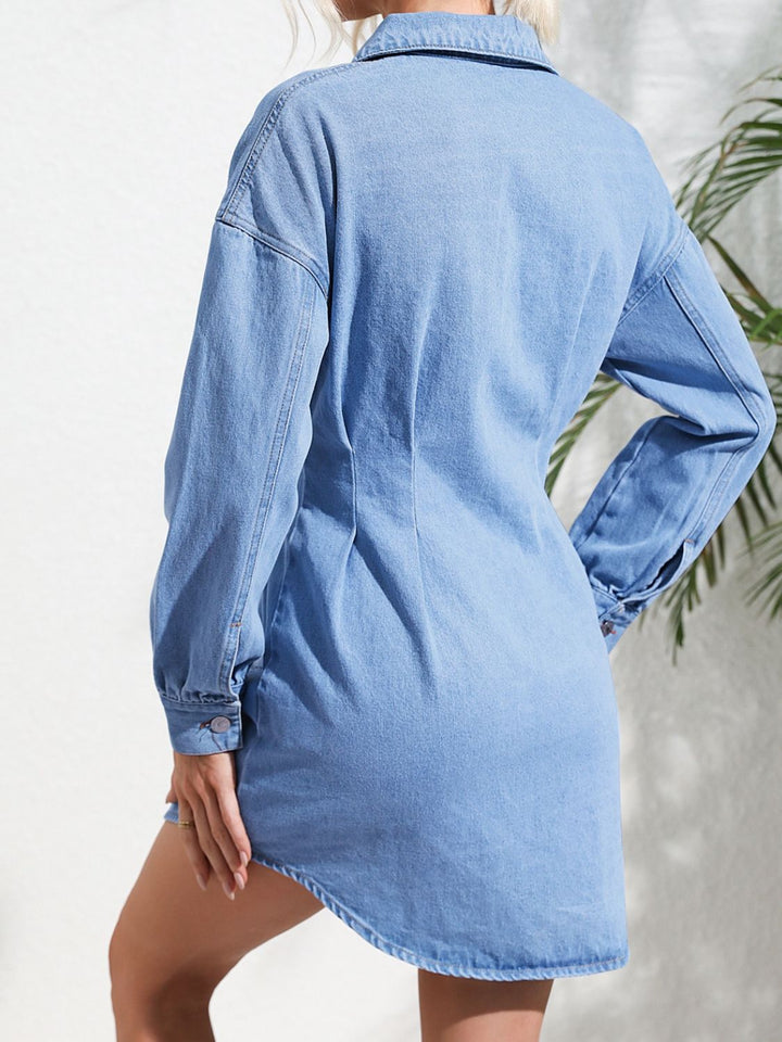 Distressed Button Up Long Sleeve Denim Dress | Trendsi