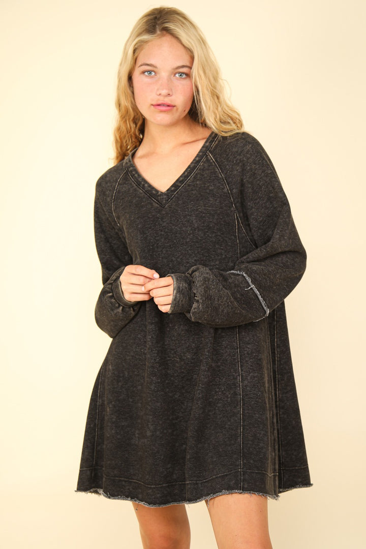 VERY J Mineral Washed Oversized A-Line Mini Dress | Trendsi