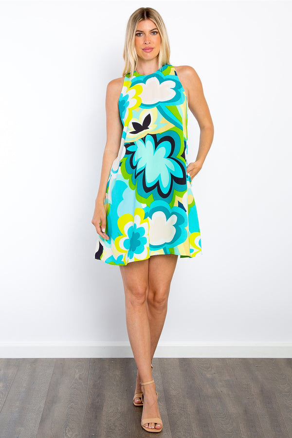 Be Stage Full Size Floral Sleeveless Mini Dress with Pockets | Trendsi
