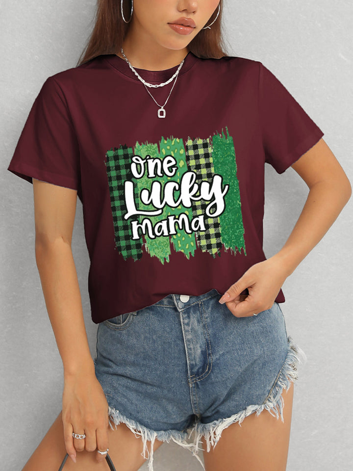 ONE LUCKY MAMA Round Neck T-Shirt | Trendsi