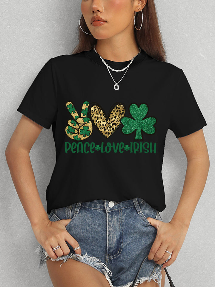 PEACE LOVE IRISH Round Neck Short Sleeve T-Shirt | Trendsi