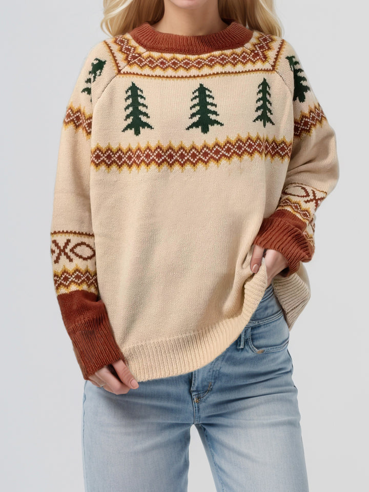 Graphic Round Neck Long Sleeve Sweater | Trendsi